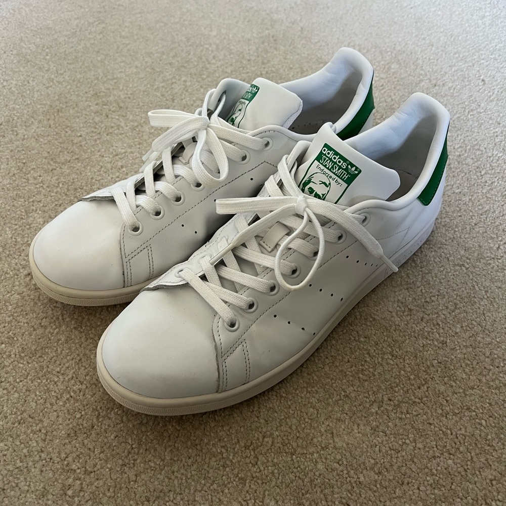 adidas White Leather Sneakers with Green Heel Tab